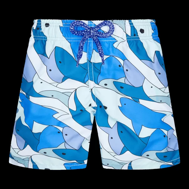 Vilebrequin Classico Pantaloncini Mare Bambino Shark All Around Consigliare Thalassa / Blu Bambino